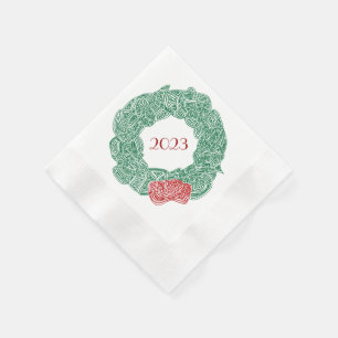 Modern Christmas Wreath Year Napkin