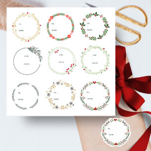Modern Christmas Wreaths Gift Label 6pc Set  