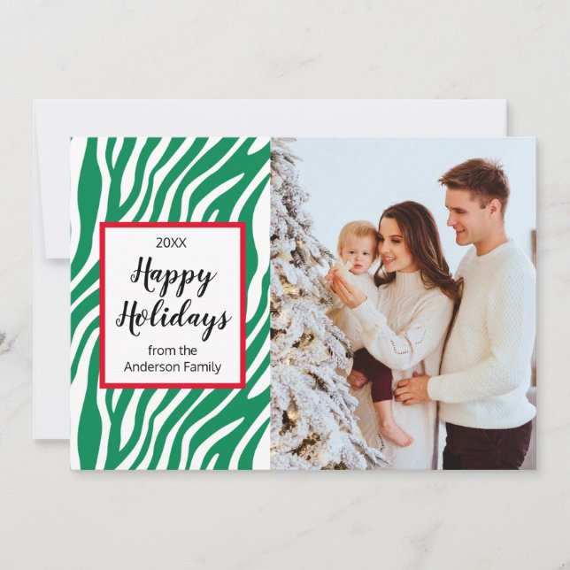 Modern Christmas Zebra Stripe Custom Photo Holiday (Front)