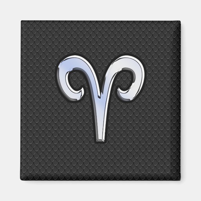 Modern Chrome Like Aries Zodiac Sign Magnet (Front)