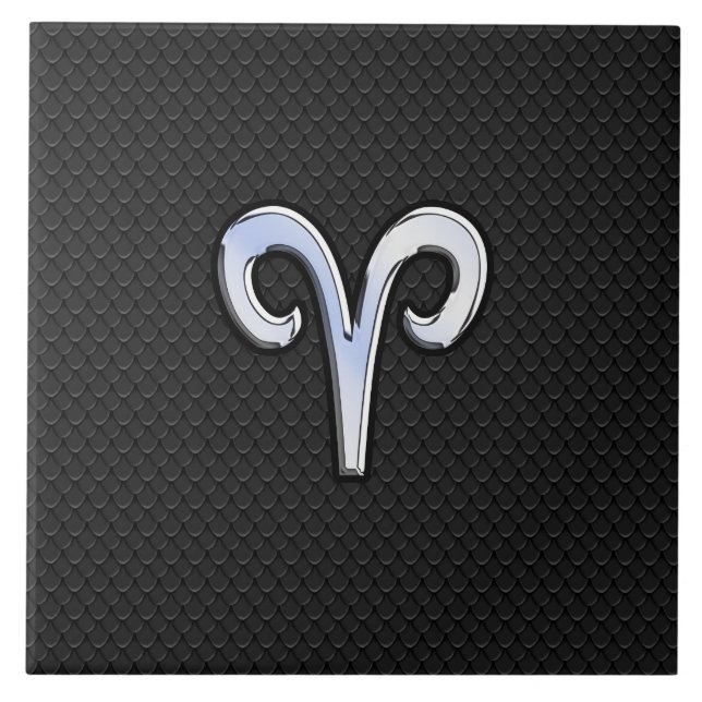Modern Chrome Like Aries Zodiac Sign Tile (Front)