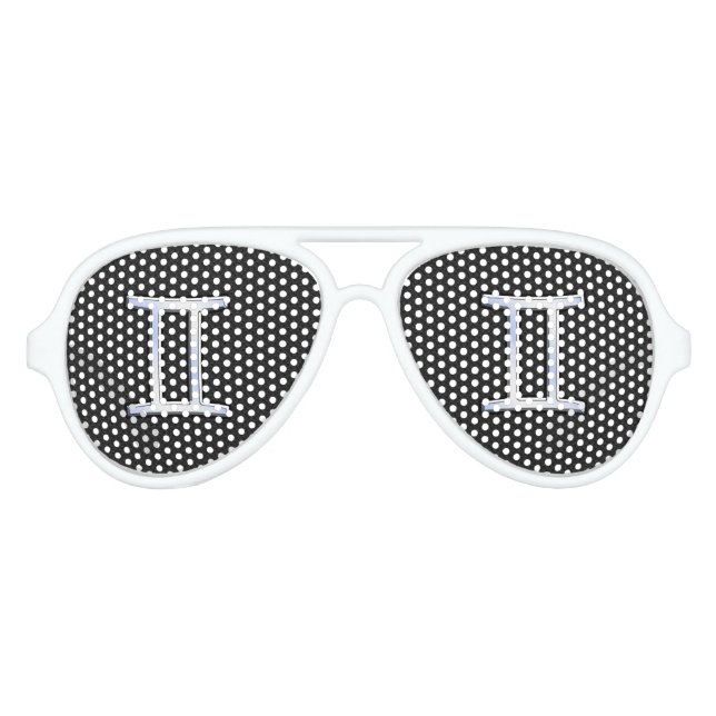 Modern Chrome Like Gemini Zodiac Symbol Aviator Sunglasses (Front)