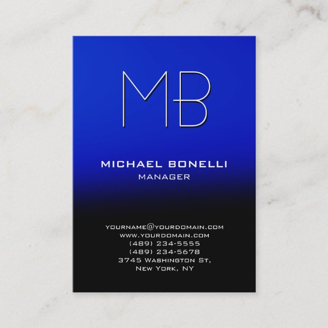 Modern chubby blue black unique business card (Front)