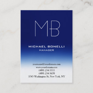 Modern chubby blue white monogram business card