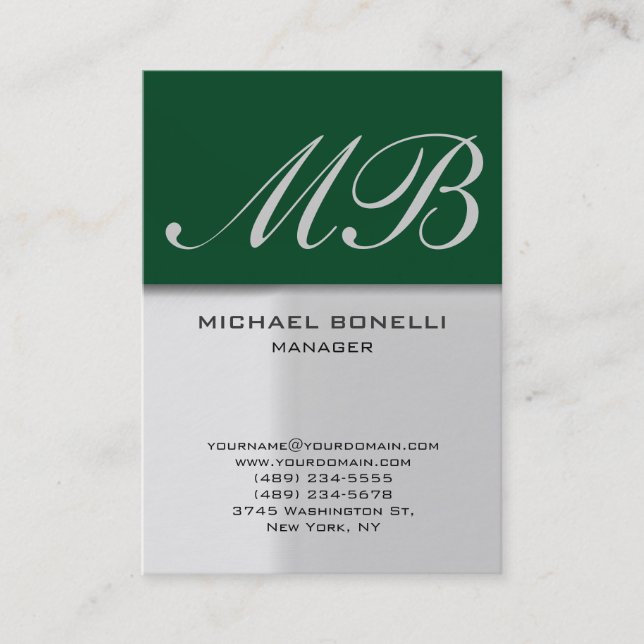 Modern chubby grey green trendy business card (Front)
