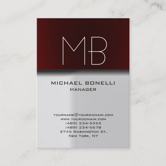 Modern chubby grey red stylish business card (Front)