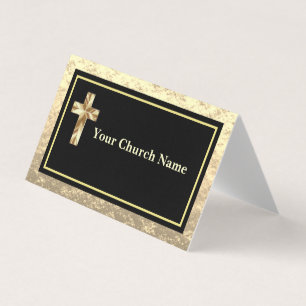 Modern Church Gold And Black Networking Card