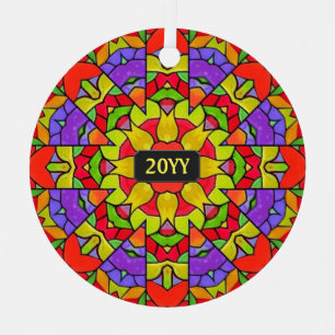 Modern Church Stained Glass Painting with Year Metal Tree Decoration