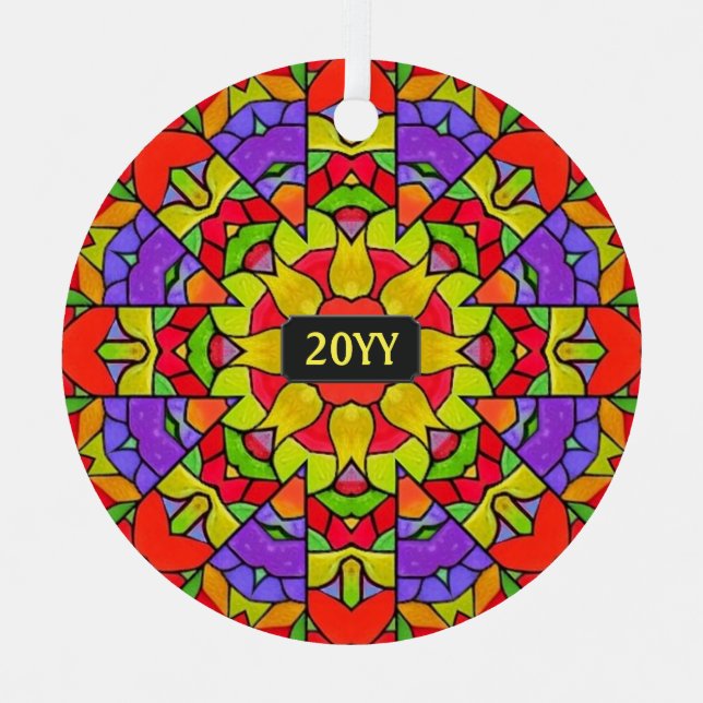 Modern Church Stained Glass Painting with Year Metal Tree Decoration (Front)