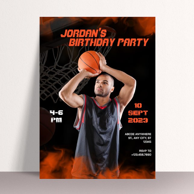 Modern cinematic basketball sporty photo birthday  invitation (Creator Uploaded)