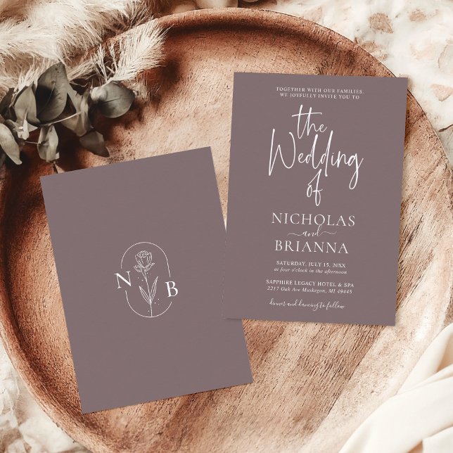 Modern Cinnamon Slate Boho Monogram Wedding Invitation (Creator Uploaded)