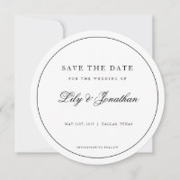 Modern Circle Black White Save The Date Invitation