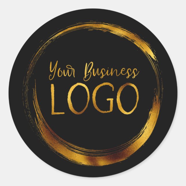 Modern Circle Business Logo on Black Classic Round Sticker (Front)