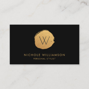 Modern Circle Deep Black Faux Foil   Gold Gold Business Card
