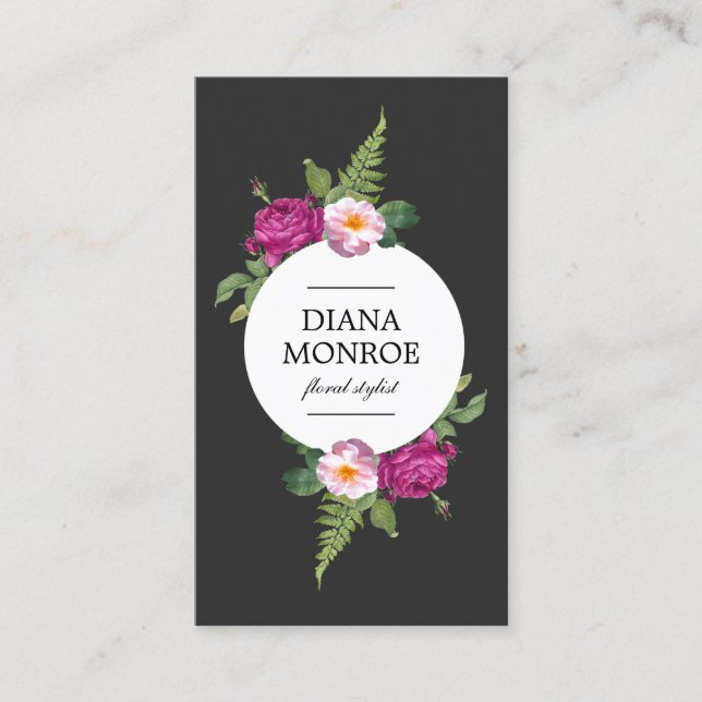Modern Circle Floral Wreath Business Card (Front)