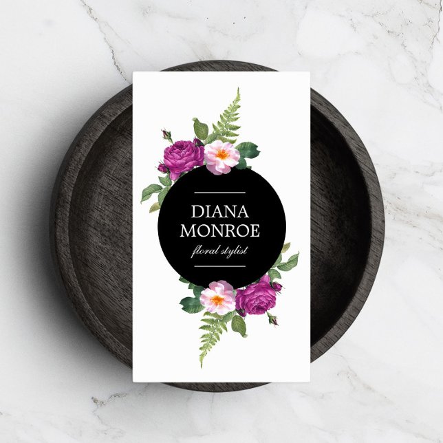 Modern Circle Floral Wreath White Business Card (Creator Uploaded)