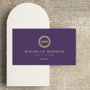 Modern Circle Monogram Initials on Royal Purple Business Card