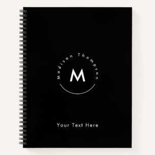Modern Circle Monogrammed Personal Name Logo Black Notebook