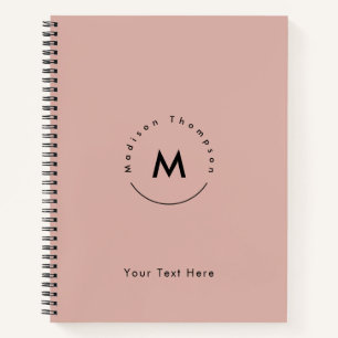 Modern Circle Monogrammed Personal Name Logo Pink Notebook
