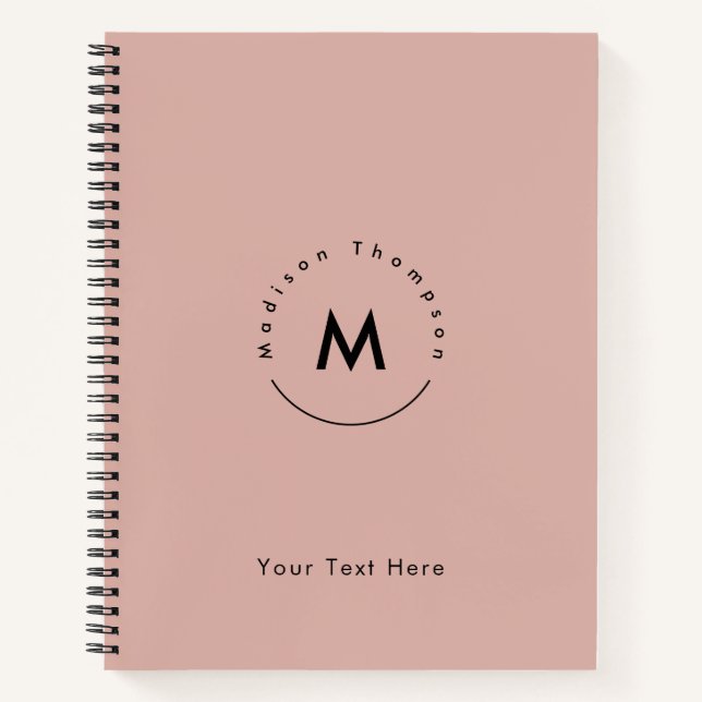 Modern Circle Monogrammed Personal Name Logo Pink Notebook (Front)