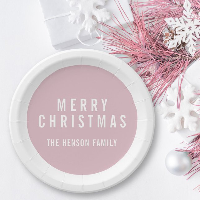 Modern Circle Pastel Pink Merry Christmas Paper Plate (Creator Uploaded)