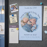 Modern Circle Photo Twin Magnet Birth Announcement<br><div class="desc">Modern Circle Photo Twin Magnet Birth Announcement. Share your double joy with this modern and sweet twins birth announcement magnet. The simple design features a light blue solid background and a circular custom photo frame highlighted by elegant arched typography. This personalized photo keepsake is a perfect way to introduce your...</div>