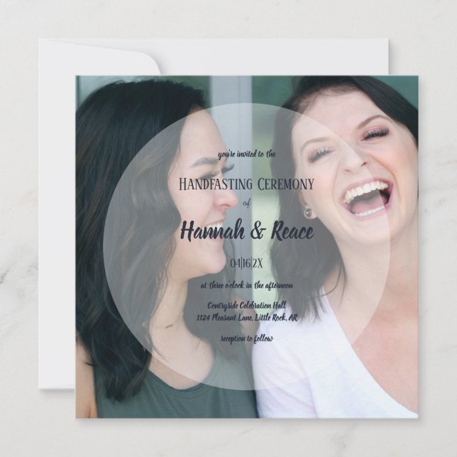 Modern Circle White Photo Overlay Handfasting Invitation (Front)