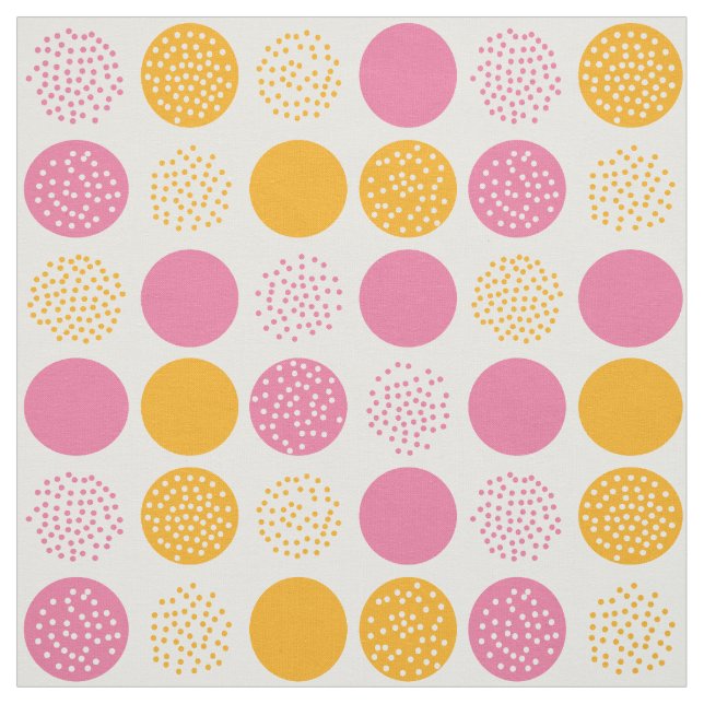 Modern Circles Dots Pink Orange White Fabric (Swatch)