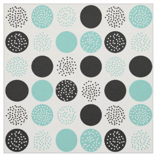 Modern Circles Dots White Black Aqua Fabric