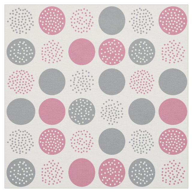 Modern Circles Dots White Grey Pink Fabric (Swatch)