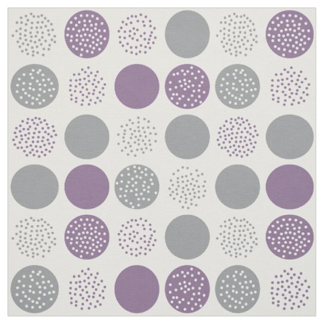Modern Circles Dots White Grey Plum Fabric (Swatch)