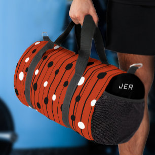 Modern Circles Lines Pattern Red Black Cool Custom Duffle Bag