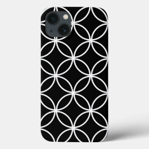 Modern Circles Pattern Black and White iPhone 13 Case