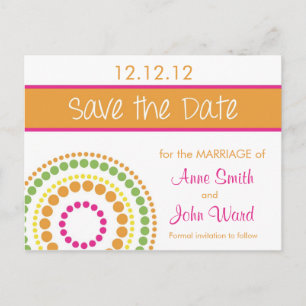 Modern Circles Save the Date - Pink & Orange Announcement Postcard