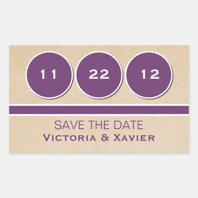 Modern Circles Save the Date Stickers, Purple Rectangular Sticker (Front)