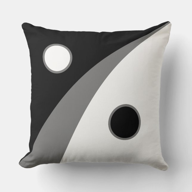 Modern Circles & Wavy Lines on Black & White Cushion (Front)