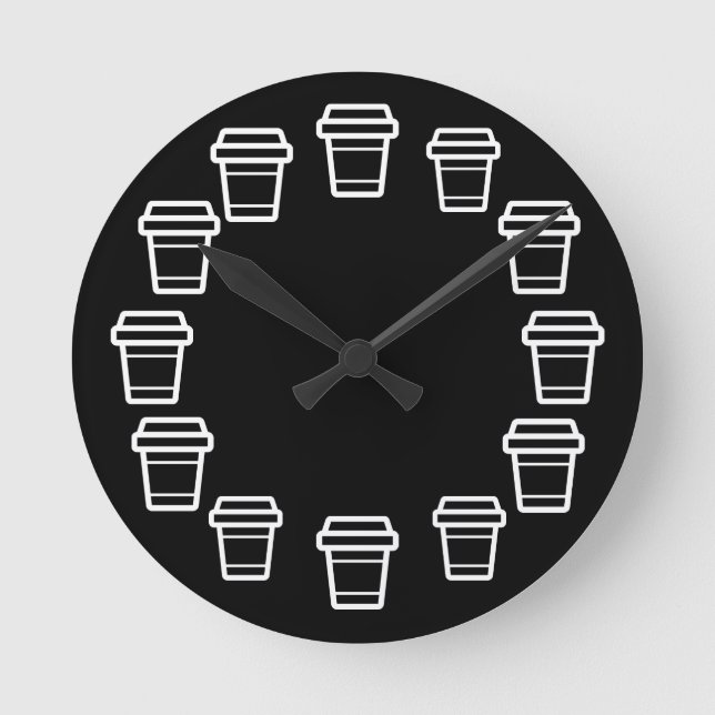Modern Circular Coffee Cup Icon Round Clock (Front)