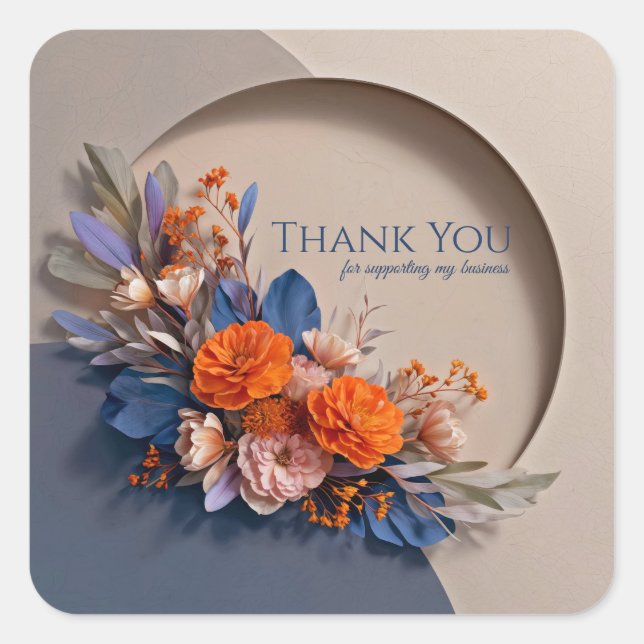 Modern Circular Frame Floral Thank You Square Sticker (Front)