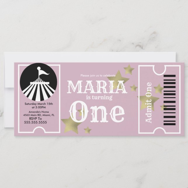 Modern Circus Stars Birthday Ticket Party  Invitation (Front)
