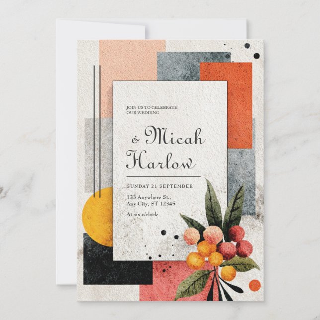Modern Citrus Abstract Floral Wedding  Invitation (Front)