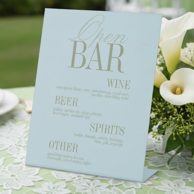 Modern Citrus Blue Open Bar Menu Wedding Pedestal Sign (Modern Citrus Blue Open Bar Menu Wedding Pedestal Sign)