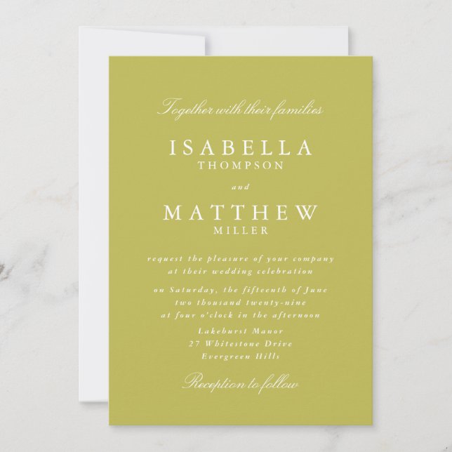 Modern Citrus Green Elegant Wedding Invitation (Front)