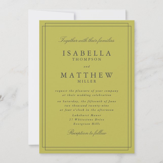 Modern Citrus Green Framed Wedding Invitation (Front)