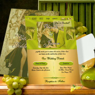 Modern Citrus Green Gold Overlay Photo Wedding Invitation