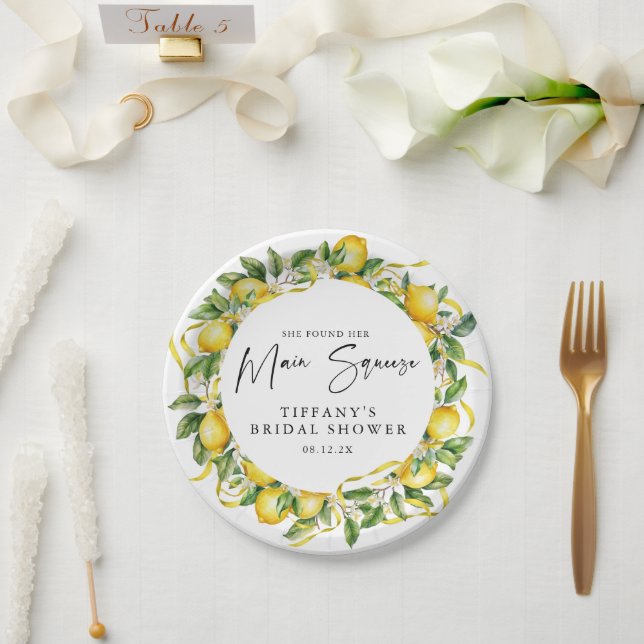Modern Citrus Lemon Bridal Shower Paper Plate (Wedding)