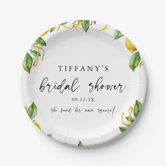 Modern Citrus Lemon Bridal Shower Paper Plate (Front)
