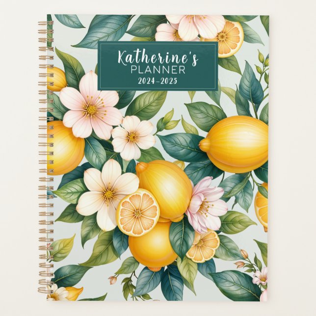 Modern citrus lemon floral monthly and weekly planner (Front)