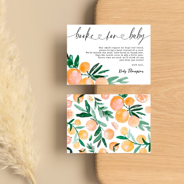 Modern Citrus Orange Books for Baby Shower Enclosure Card (Creator Uploaded)