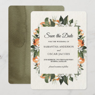 Modern Citrus Orange Floral Rustic Save The Date