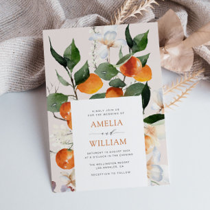 modern citrus oranges wedding invitation